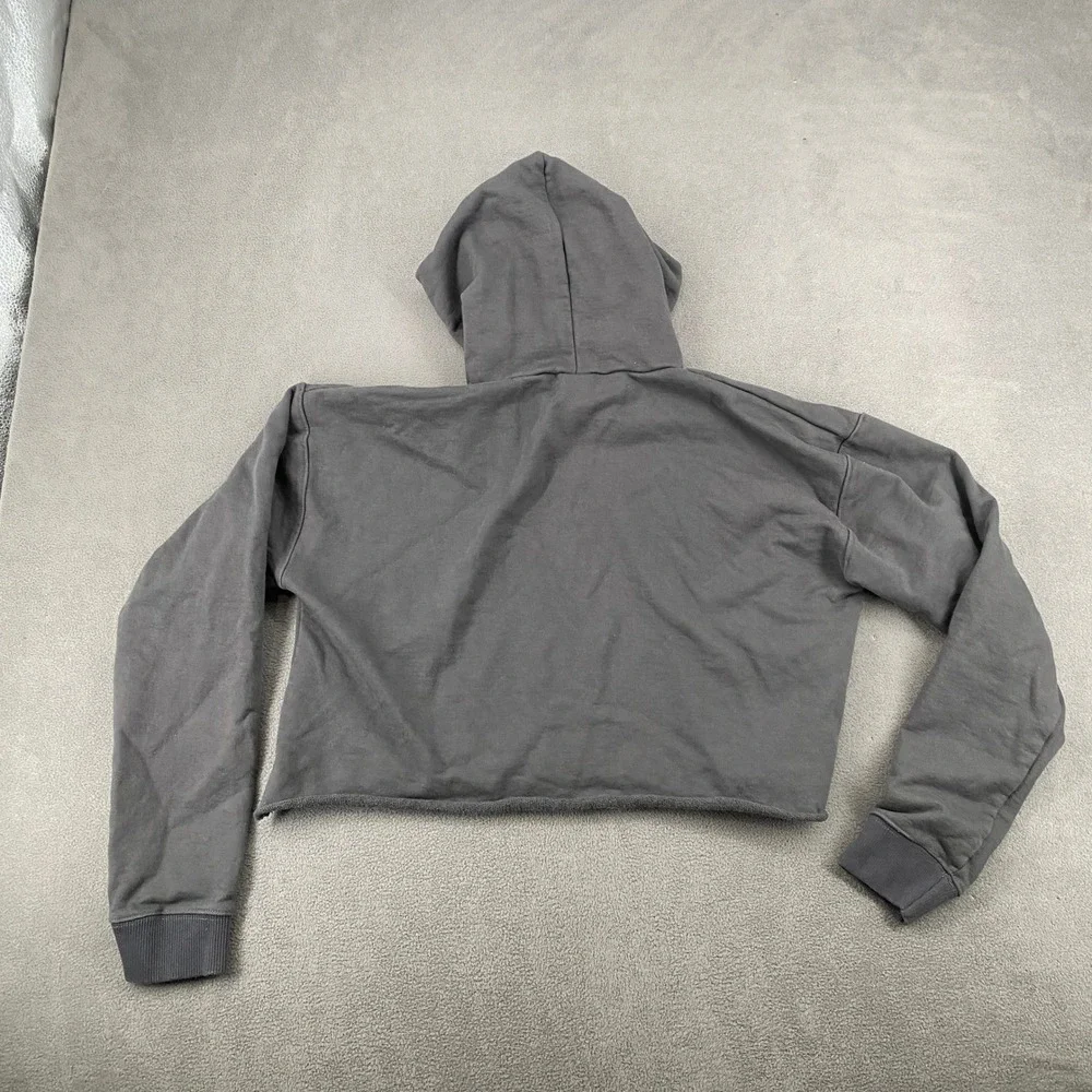 Arminta Womens Cropped Hoodie Charcoal Gray Cotton Raw Hem Sweatshirt Size M